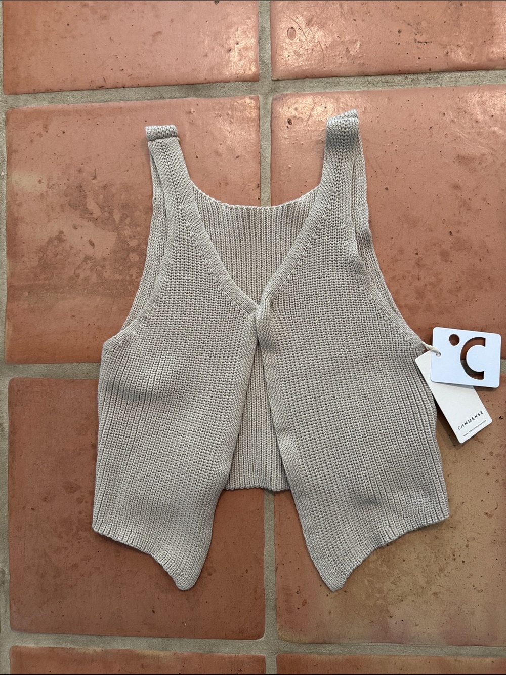 Commense Beige Knit Sweater Tank Vest - size Small